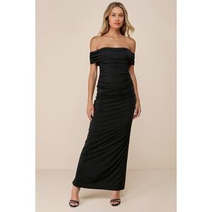 Lulus Brilliant Elegance Black Off-the-shoulder Backless Maxi Dress - Size L